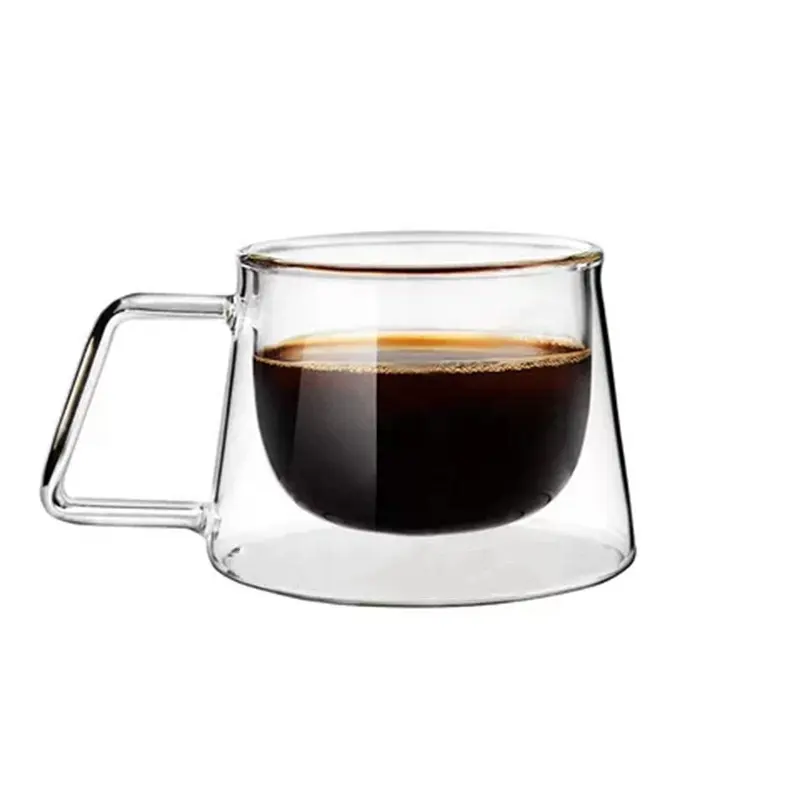 Custom 200ml Handmade Heat Resistant Transparent Espresso Glass Cup Glass Tea Cup Double Wall Glass Coffee Mug With Handle
