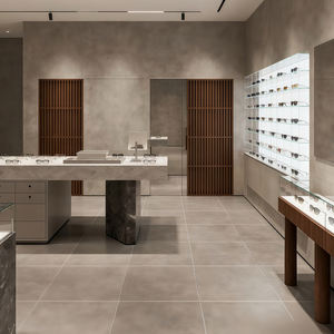 Vitrine d'exposition de lunettes en verre robuste et de haute qualité, éclairée par LED marron, avec finition facile à nettoyer, pour grands magasins - Product Image 2