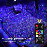 Luz LED de ambiente para coche, lámpara de estrella de techo RGB con control remoto inalámbrico USB, múltiples modos, luz de fiesta ambiental decorativa para Interior de coche