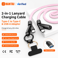 Tali Panjat Tebing Tahan Lama, Tali Gantungan Ponsel, Kabel Pengisi Daya USB C ke USB C 2-in-1, Tali Selempang Lepas Pasang, Kabel Pengisian Cepat