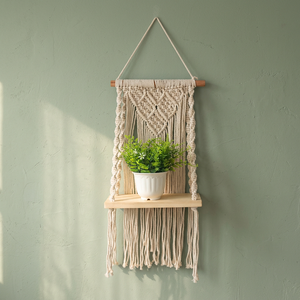 Bohemian <b>Rectangle</b> Macrame <b>Plant</b> Hanger Wall Shelf Natural Cotton Rope Wooden Hanging Planter Stand Living Room Home Decor - Product Image 3