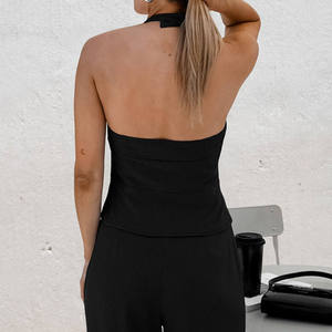 Conjunto de Dos Piezas de <span class=keywords><strong>Chaleco</strong></span> y Pantalones de <span class=keywords><strong>Lino</strong></span> sin Mangas con Cuello en V y Espalda Descubierta para <span class=keywords><strong>Mujer</strong></span>, Estilo Casual para Uso Diario, Precio al por Mayor - Product Image 5
