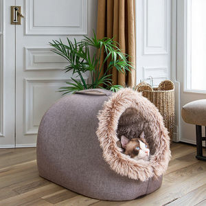 سرير حيوانات أليفة دافئ شتوي فاخر للكلاب والقطط قماش وقماش قصير بتصميم مطبوع صلب وحيواني - Product Image 5