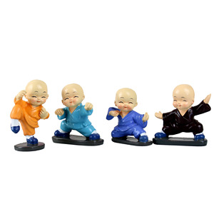 Ensemble <span class=keywords><strong>de</strong></span> figurines en résine Zen avec plante <span class=keywords><strong>de</strong></span> lotus, décoration <span class=keywords><strong>de</strong></span> tableau <span class=keywords><strong>de</strong></span> bord <span class=keywords><strong>de</strong></span> voiture, moines Kung Fu style dessin animé, installation avec ruban adhésif 3M - Product Image 5