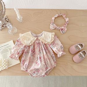 ชุดเดรสเด็กทารกแรกเกิดสำหรับฤดูใบไม้ร่วง แขนยาว แต่งลูกไม้ คอปก ผ้าฝ้าย ชุดรอมเปอร์เด็กผู้หญิง - Product Image 5