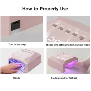 Lampe à ongles UV LED rechargeable 120W avec 45 grosses perles et base miroir, séchoir à gel rapide pour les pieds - Product Image 5