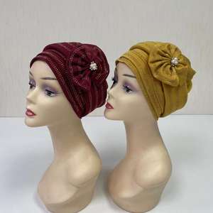 MH-1209 fleur tête couverture strass perles solide tête Wrap Hijab dames fête casquette tête Turban Bonnet pour les femmes - Product Image 6