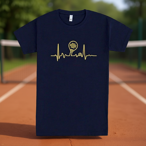 Camiseta Electropadel Azul Marino y Dorado con Diseño de Latido de Corazón, Unisex, Talla M para Adultos - Product Image 3