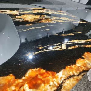 Lavabo de <span class=keywords><strong>Baño</strong></span> Moderno de Mármol Negro Natural con Flores Doradas, Diseño Cuadrado de Doble Ranura, Montaje en Pared, para Uso en Hoteles, con 5 Años de Garantía - Product Image 5