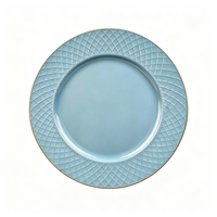 Assiettes de présentation bleues rondes de 13 pouces, durables, en plastique, pour assiettes de table, idéales pour les fêtes, la mise en table, les fêtes de fin d'année, les banquets et les mariages