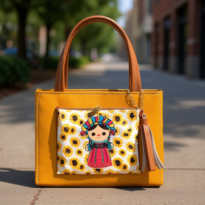 Bolso Bandolera de Cuero Genuino Fana Mayra Color Mostaza con Personaje de Dibujos Animados, Bolso Cruzado para Mujer, Uso Diario en Todas las Estaciones - Product Image 2