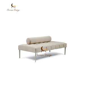 Minimalist Channel Tufted Designer Upholstered <b>End</b> <b>Bed</b> Stool Luxury Villa Bedroom Decor Soft Fabric Household Furniture - Product Image 2