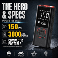 Compresseur d'air numérique intelligent sans fil 150 PSI 3000 mAh à gonflage rapide, rechargeable Type-C, pour pneus de voiture d'urgence, en plastique