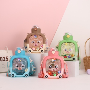 Botella de Plástico Ecológica de 1000ml con Tapa Rebotadora de Doble Pajita y Diseño de Oso Mágico, Personalización Rápida, Apta para Lavavajillas - Product Image 3