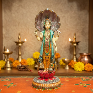 Statue Artisanale en Résine Effet Marbre du Dieu Vishnu - Idole de Vishnu Chaturbhuja Debout avec Capuchon Sheshnaag pour Décoration de Temple Domestique Diwali - Product Image 3