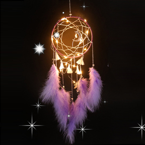 <span class=keywords><strong>Attrape</strong></span>-rêves rose fait à la main pour filles/garçons chambre décor plume tenture murale lumières pour pépinière maison ornements artisanat cadeau - Product Image 4