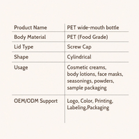 Pot cosmétique en PET transparent personnalisé de 50g, 100g, 120g, 200g, 250g, 300g, pot cosmétique en PET à large ouverture pour l'emballage de marques de beauté