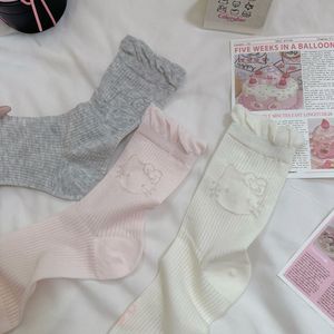 Women's Mid-Calf <b>Socks</b> <b>Breathable</b> Polyester Anime Cartoon Design Solid Color Pink Gray White Sweat-Absorbing Youth <b>Sock</b> - Product Image 1