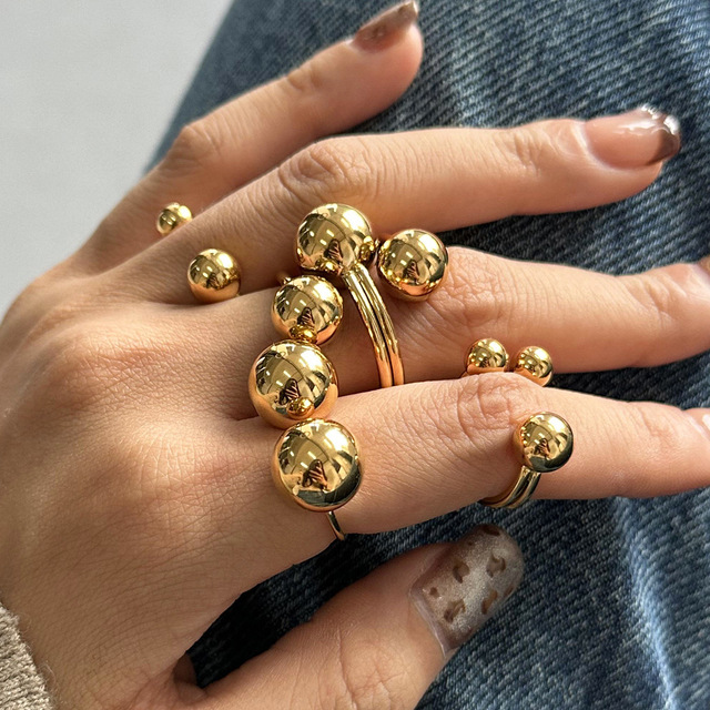 Waterproof Stainless Steel Gold Spherical Rings 18K Gold Exaggerated Fashion Women Simple Irregular Rings