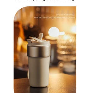 Vaso portátil de 500 ml (17 oz) sin BPA, apto para alimentos, con tapa y pajita, taza de café con aislamiento al vacío de acero inoxidable 316, taza de viaje, taza térmica - Product Image 2