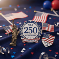 Badge commémoratif personnalisé en métal plaqué or, motif Art populaire traditionnel, Statue de la Liberté et Drapeau américain, pour le 250e anniversaire des États-Unis