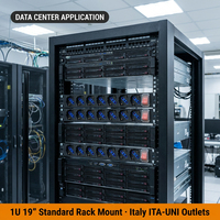 Multiprise industrielle italienne de base pour rack de serveur 19 pouces 1U 1.5U, 6/7/12 voies, prises orientées à 45 degrés, norme EIA, montage en rack