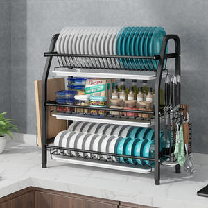 Escurridor de Platos de Acero Inoxidable 304 de Gran Capacidad, Diseño Cuadrado Moderno de Tres Niveles para Almacenamiento en la Cocina - Product Image 3