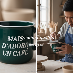 Lining แก้วกาแฟเซรามิคสีเขียวเข้มสำหรับร้านกาแฟ, แก้วมักทำจากหินขนาด350มล. เหมาะสำหรับใช้ในบ้านและออฟฟิศทุกวัน - Product Image 5