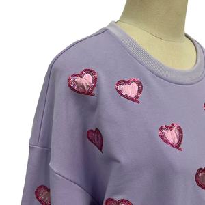 OEM Custom <strong>Sparkly</strong> Sequin and Affixed Cloth Embroidery Hearts Long Sleeve Crew Neck Pullover Tops Oversized Sweatshirt for <strong>Women</strong> - Product Image 5