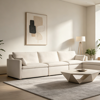 Ensemble de canapés au design moderne, structure en bois robuste, canapé modulaire de luxe à trois places avec accoudoirs inclinés pour appartement et villa