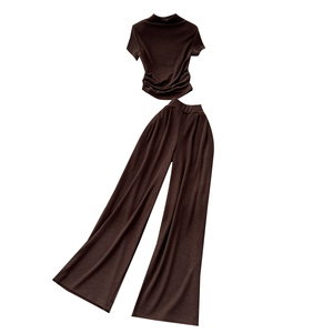 优雅宽松2件套女士上衣高腰百褶服慢跑套装批发 - Product Image 5