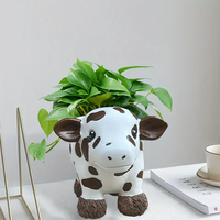 Pot Bunga Hewan Lucu Sapi Dataran Tinggi Resin Figurine Dekoratif Rustic untuk Meja Balkon Halaman Belakang Taman Ornamen Rumah Teras