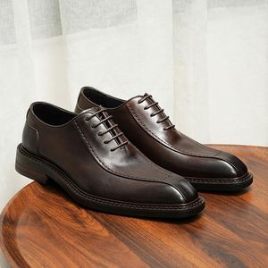Men's Brown Genuine Leather Business Formal Shoes <b>Pointed</b>-Toe Slip-On Closure Anti-Slip Lightweight Breathable Rubber Outsole - Product Image 2