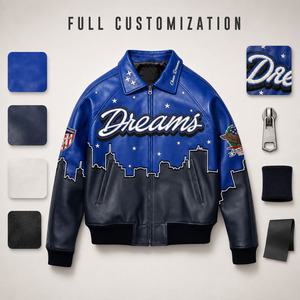 Blouson Bomber en Cuir Véritable OEM avec Broderie Personnalisée, Fermeture Éclair, Marque Privée, Rembourré, Style Streetwear, Vente en Gros Automne, Veste en Cuir pour Homme - Product Image 3