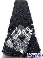 Tissus en dentelle à paillettes jaunes dorées de luxe NI.AI pour robe de soirée de mariage, tissus en dentelle à gros perles brodées de haute qualité
