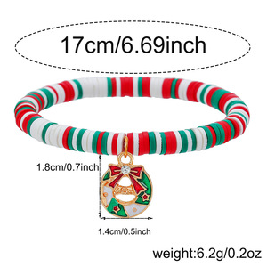 Ensemble de bracelets en pâte polymère de Noël avec pendentif en alliage flocon de neige, renne, Père Noël, bijoux cadeau unisexe - Product Image 4