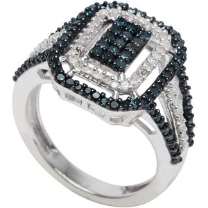 Natural White And Color Enhanced Blue Diamond 925 <b>Silver</b> Rectangle <b>Ring</b> Women's Engagement Geometric Micro Insert - Product Image 3