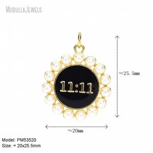 PM53547 moda chapado en oro esmalte 11:11 encanto colgantes cobre redondo Ángel número <span class=keywords><strong>1111</strong></span> colgante para la fabricación de joyas - Product Image 3