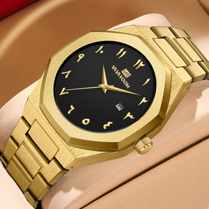 Luxury Gold <b>Watch</b> for Men Arabic Numeral Dial Brushed <b>Case</b> Quartz Wristwatch with Date Window Business Gift - Product Image 5