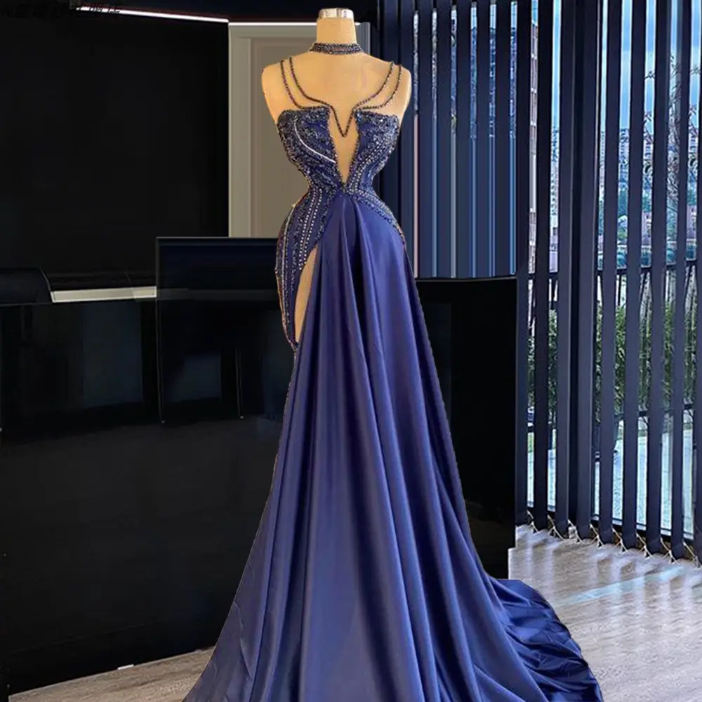 Womens Blauw Banket Stadium Slijtage Runway Strapless Robe Soiree Innova Quinceanera Jurken Bal Jurken Prom Maxi Jurk