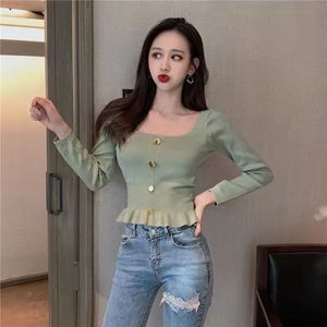 Maglioncino da donna versione coreana a maniche lunghe dolce tinta unita da ragazza all'inizio dell'autunno pullover lavorato a maglia in tinta unita <span class=keywords><strong>maglieria</strong></span> Casual - Product Image 3