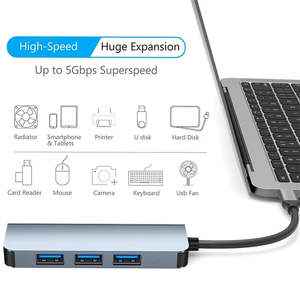 Hub USB Tipo C <span class=keywords><strong>4</strong></span> en <span class=keywords><strong>1</strong></span> <span class=keywords><strong>TKT</strong></span> con <span class=keywords><strong>4</strong></span> Puertos de Carga Rápida 2.<span class=keywords><strong>1</strong></span> para Laptop/Tablet y Múltiples Dispositivos - Aleación de Aluminio - En Stock - Product Image 4