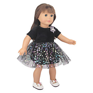 Pakaian boneka anak perempuan, gaun pesta elegan 18 inci dengan dekorasi bunga, pakaian boneka anak perempuan gaya Amerika - Product Image 1