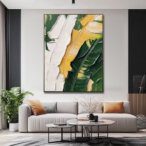 Décoration intérieure, peinture 3D de palmier tropical à feuilles vertes, art mural botanique minimaliste fait à la main - Product Image 3