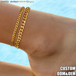 Chaînes de <span class=keywords><strong>cheville</strong></span> JOYFFO pour femmes, en acier inoxydable, plaqué or 18 carats, style superposé, chaîne cubaine - Product Image 1