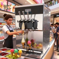 Máquina de Helado Suave de Mesa con 3 Sabores y Bomba de Aire, Máquina Comercial de Helado Gonly Automática