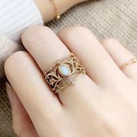 Bague vintage pour femme, style rétro, inspirée d'Instagram, en tungstène électroplaqué, avec motif floral en spirale et opale incrustée, de style japonais