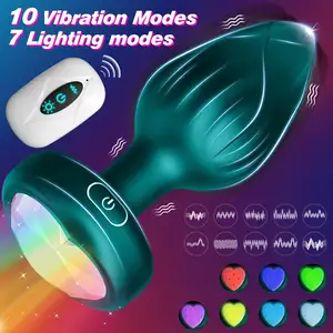 Anal Plug Adult Sex Toys - 10 Modes Vibrating Butt Plug LED Colorful Light Up Remote Control For Prostate Massage