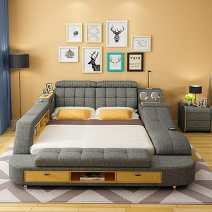 سرير خشبي ذكي حديث وفاخر متعدد الوظائف مع درج تدليك آمن سرير بطابقين بحجم كبير - Product Image 3