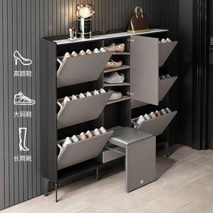 Zapatero ultrafino con tapa abatible de 17 cm de altura, gran capacidad de almacenamiento para la entrada del hogar, ideal para apartamentos pequeños. - Product Image 3